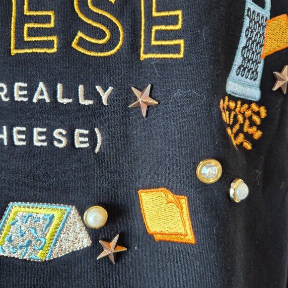 NWT Dash Of Pep Therapy & Cheese Pearl Crystal Embellished Sweatshirt Black - Picture 4 of 13